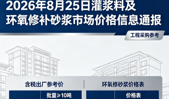 六合2026年8月25日灌浆料及环氧修补砂浆市场价格信息通报
